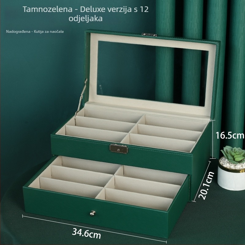 Dvostruko slojevita drvena kutija za nakit s prozirnim prozorom za satove i narukvice