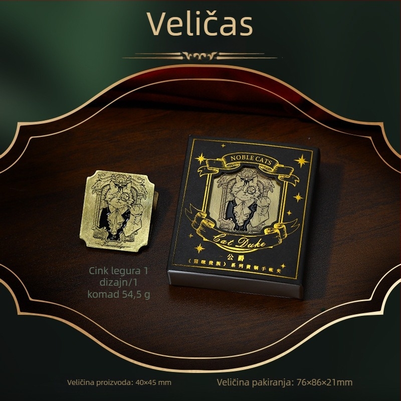 Klip za bilježnicu od cinkovog legura s motivom mačjeg aristokratata – vintage stil, Yu xian marka, izlazak 2025-11-14