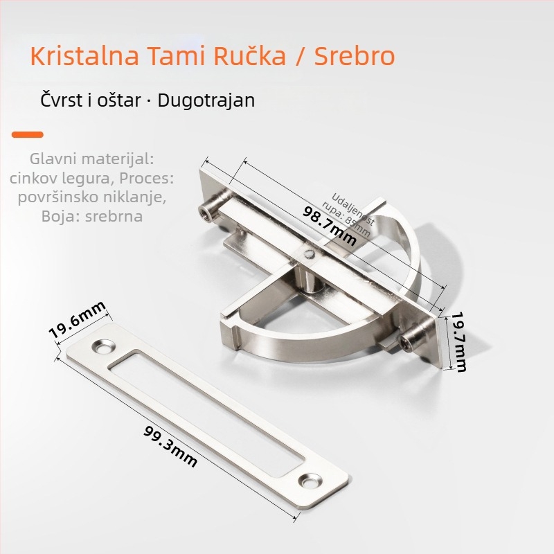 Tatami skrivena zakrivljena ručka za ormare i ladice, cinkog legura, lijevanje pod tlakom, moderan minimalistički stil