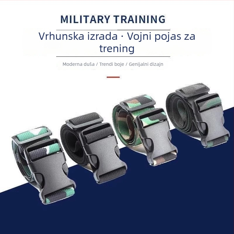 Vojni trening pojas – najlon pojas s plastičnom kopčom, zatvaranje kopčom, širina 2–4 cm, jedinstven stil