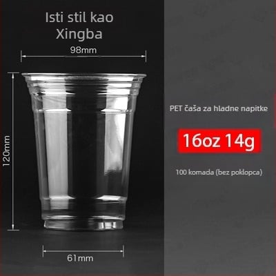 Jednokratna PET čaša s poklopcem za hladne napitke — okruglog oblika, kapacitet 360–700 ml, mogućnost tiska logotipa