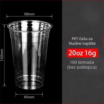 Jednokratna PET čaša s poklopcem za hladne napitke — okruglog oblika, kapacitet 360–700 ml, mogućnost tiska logotipa