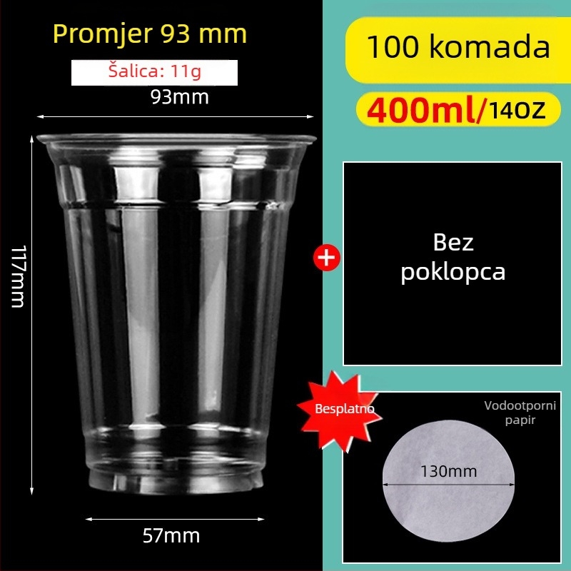 Jednokratna PET čaša s poklopcem za hladne napitke — okruglog oblika, kapacitet 360–700 ml, mogućnost tiska logotipa