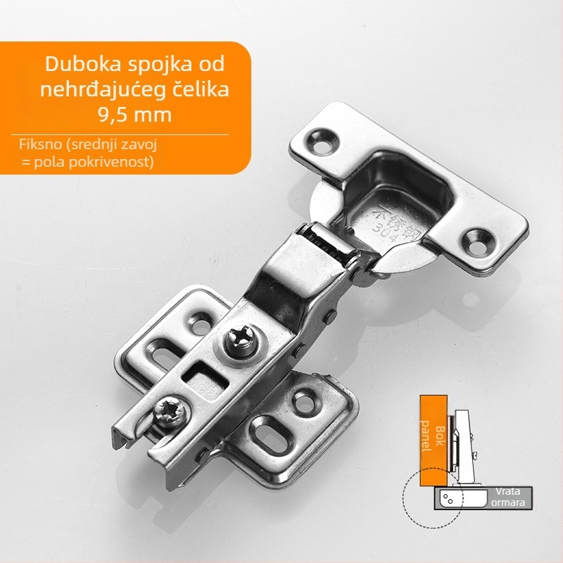 Nerđajući čelični šarka za ormar - Model CG9.5, Materijal: Nerđajući čelik, Površinska obrada: Poliranje, Debljina: 1 mm
