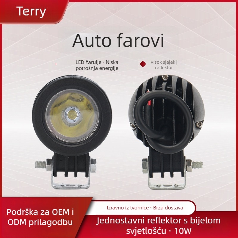 LED radna svjetiljka za automobil, okrugli reflektor, pomoćno svjetlo za retrovizor, krovno osvjetljenje i rasvjeta za motocikl (LED, 15W, 10.000 sati, aluminij+plastika)