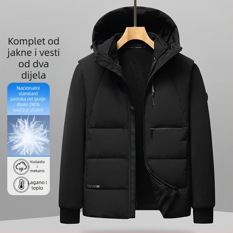 Muška kapuljačasta jakna od perja, debela izolacija, 86-90% sadržaja bijelog patka perja, uklonjiva podstava, prednji rajsferšlus, slobodan kroj za zimu