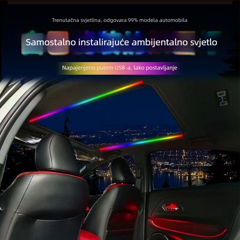 Skylight ambijentalno auto svjetlo s ritmom koji reagira na glazbu, Model: Skylight Ambient Light; Napon: 5V; Struja: 0.1A; Snaga: 1; Ugradnja: strop, ljepilo