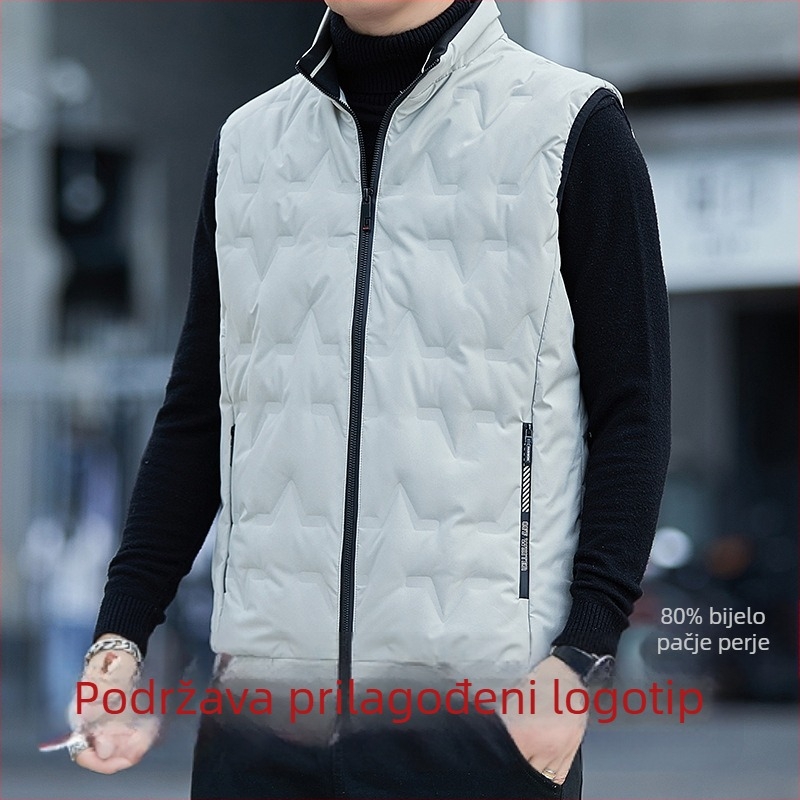 Muška vesta od perja sa stojećim ovratnikom, 76–80% patka perja, 105 g punila, zatvarač i džepovi