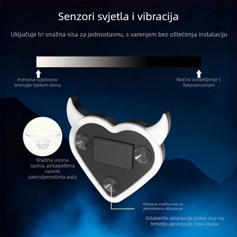 Unutarnja dekorativna LED svjetiljka u autu u obliku srca, solarno napajanje, bežično, za trokutasto prozor, neon na C-stupu, montaža usisnom čašom, 12V, 4W, model T0746