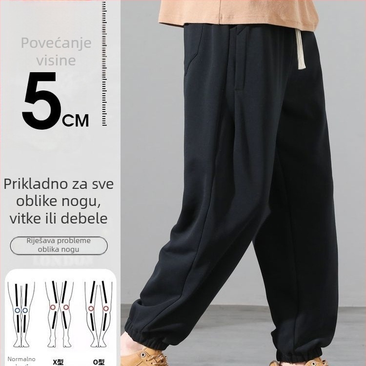 Casual sportske hlače za muškarce, velveteen tkanina, Cupro vlakno, labav kroj, dugačke hlače, elastični pojas