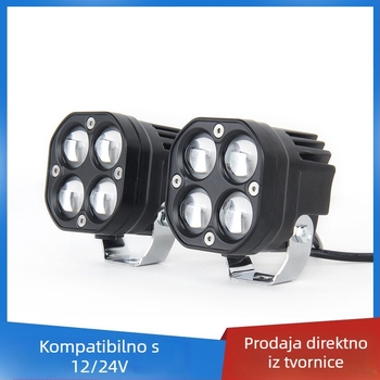 LED reflektor za automobile i motocikle s četverolisnom detelinom, dvostruka LED dioda, QT40, 40W, 12-30V, 3852LM, 3000-6000K