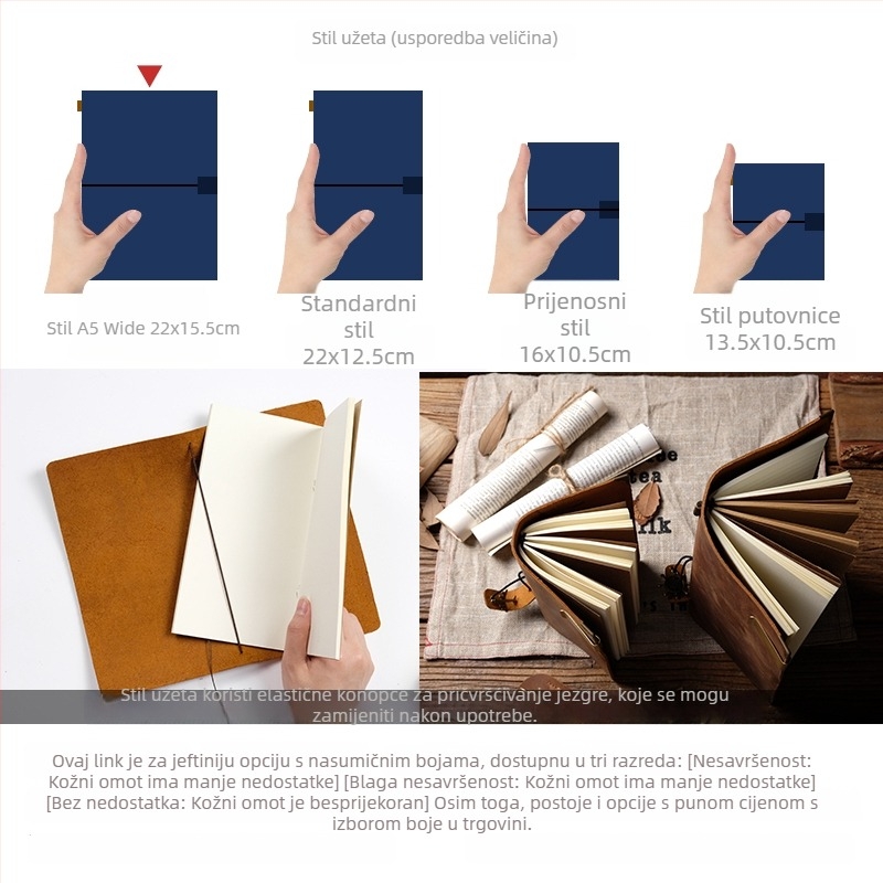 Bilježnica s kožnim omotom, prstenasto povezivanje, PVC stranice, papir 110 g/m², 1–50 stranica, japansko-korejski stil