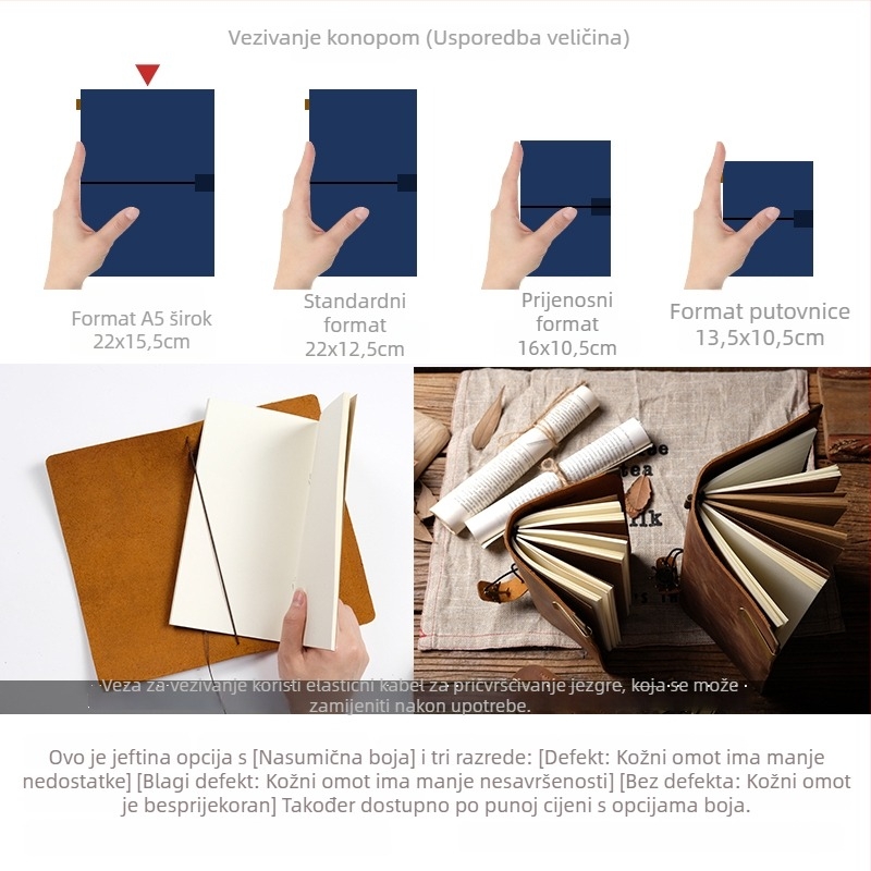 Bilježnica s kožnim omotom, prstenasto povezivanje, PVC stranice, papir 110 g/m², 1–50 stranica, japansko-korejski stil