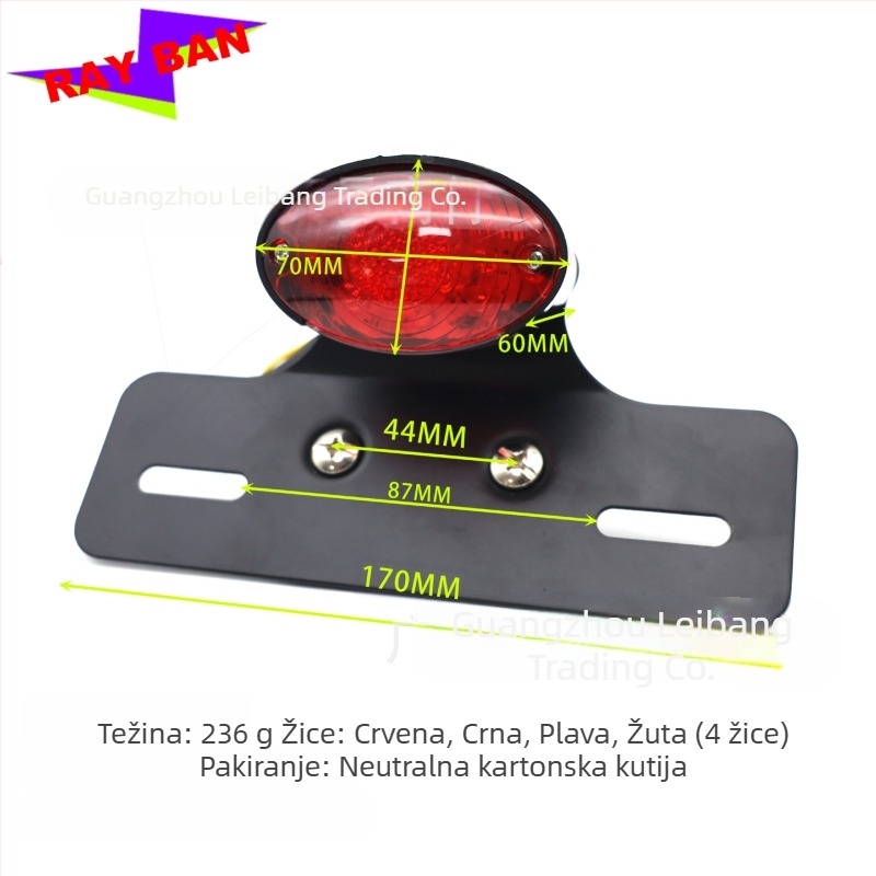 Motociklistička stražnja svjetiljka RAYBAN-WD013, 12V, LED vodilica svjetla, 1W