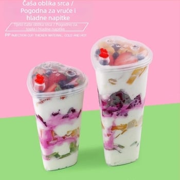 Jednokratna plastična čašica u obliku srca za napitke (PP), s poklopcem, kapacitet 501–600 ml, mogućnost otiska logotipa