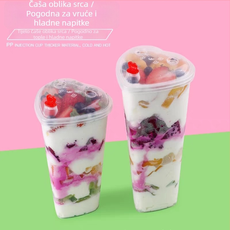Jednokratna plastična čašica u obliku srca za napitke (PP), s poklopcem, kapacitet 501–600 ml, mogućnost otiska logotipa