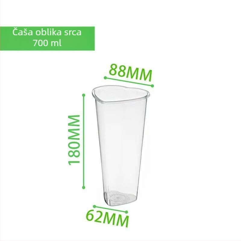 Jednokratna plastična čašica u obliku srca za napitke (PP), s poklopcem, kapacitet 501–600 ml, mogućnost otiska logotipa