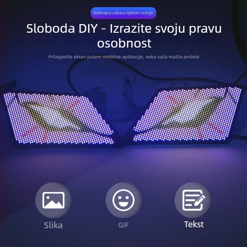 LED automobilska svjetla Eye Screen Diamond-Shaped Demon Eye, 12V, dinamički DIY editable