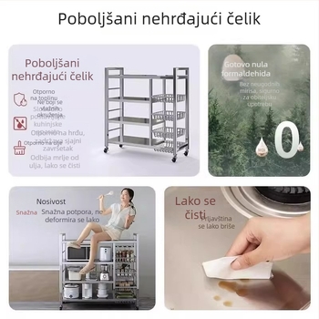 6-razinski podni kuhinjski stalak za pohranu, višefunkcionalan, pomičan, za posuđe i grickalice
