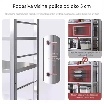 6-razinski podni kuhinjski stalak za pohranu, višefunkcionalan, pomičan, za posuđe i grickalice