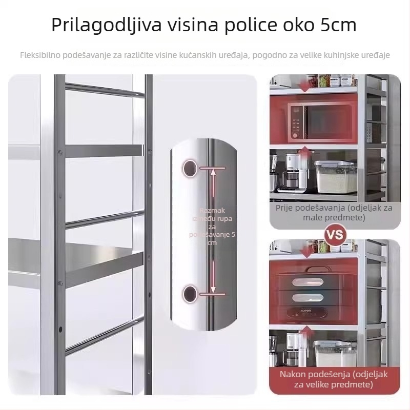 6-razinski podni kuhinjski stalak za pohranu, višefunkcionalan, pomičan, za posuđe i grickalice