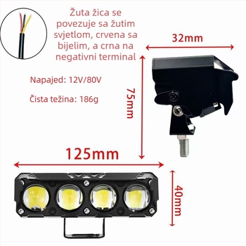 Motociklističko LED prednje svjetlo s lećom, 12-80V, IPX5, model R134, aluminij