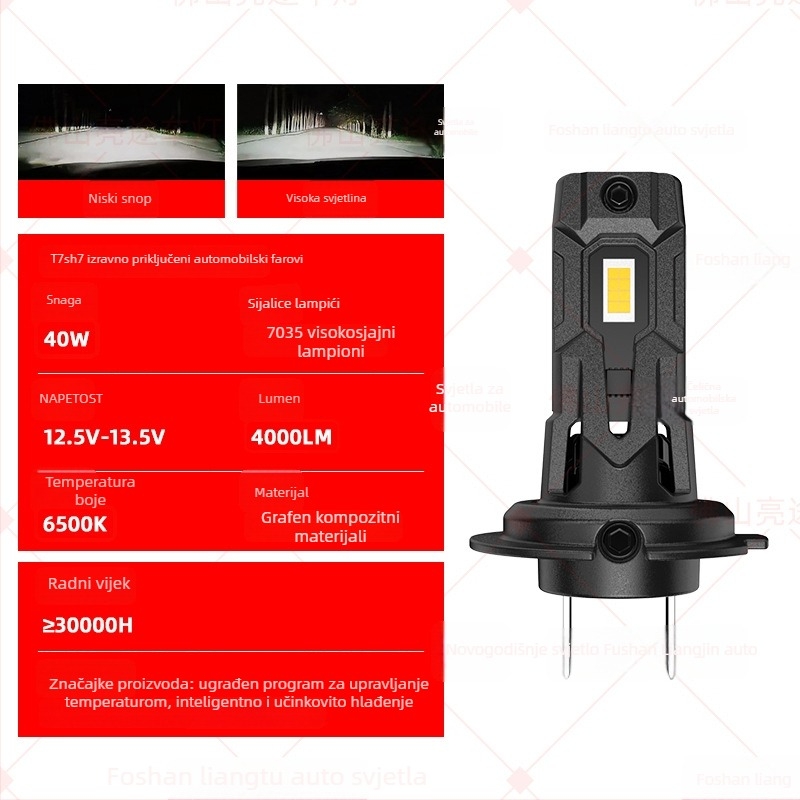 T7S LED automobilska prednja svjetla, H7 direktno umetanje, 40W, 4000LM, IP68, univerzalni model