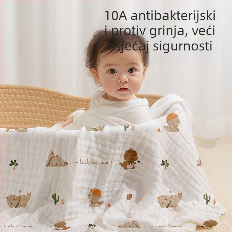 Šesstratni dječji gazeni ručnik za kupanje - 100% pamuk, 10A antibakterijski, brzo sušenje, 300–400 g, za dojenčad i djecu