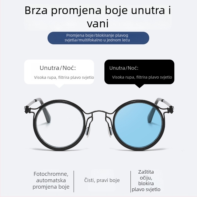 Aimada progresivne naočale za čitanje s fotochromnim lećama i zaštitom od plavog svjetla, okrugli metalni okvir