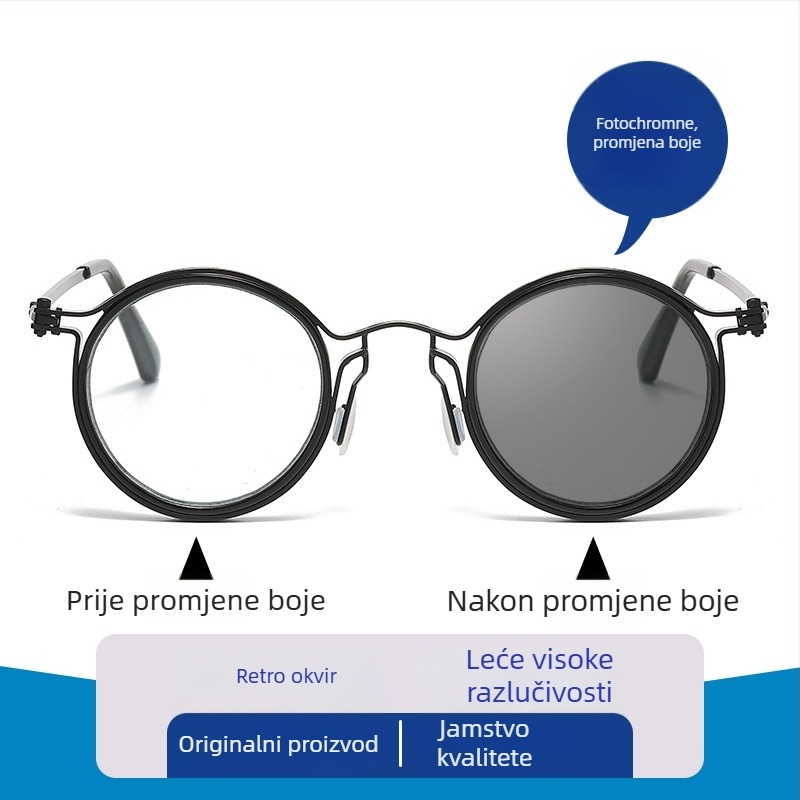 Aimada progresivne naočale za čitanje s fotochromnim lećama i zaštitom od plavog svjetla, okrugli metalni okvir