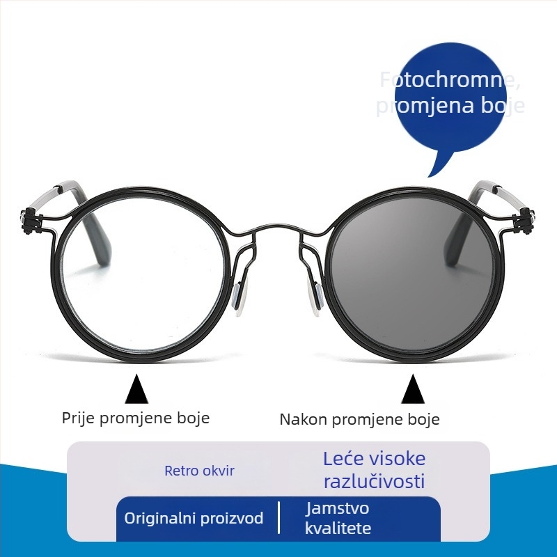 Aimada progresivne naočale za čitanje s fotochromnim lećama i zaštitom od plavog svjetla, okrugli metalni okvir