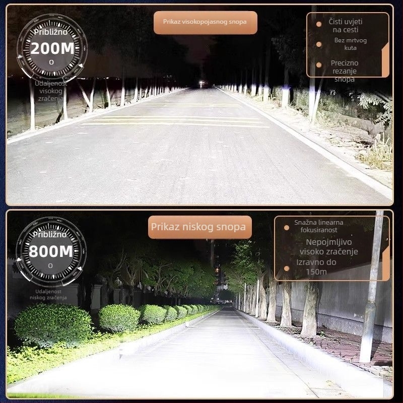 Auto LED far H7 sa šest cupričnih cijevi, 12V, visoka svjetlina, integrirani visok i nizak snop