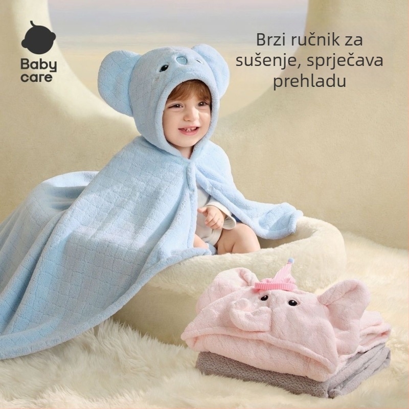 Dječji ručnik za kupanje s kapuljačom, topli flis, poliester, 8-nitno vlakno, 300–400 g, životinjski uzorak