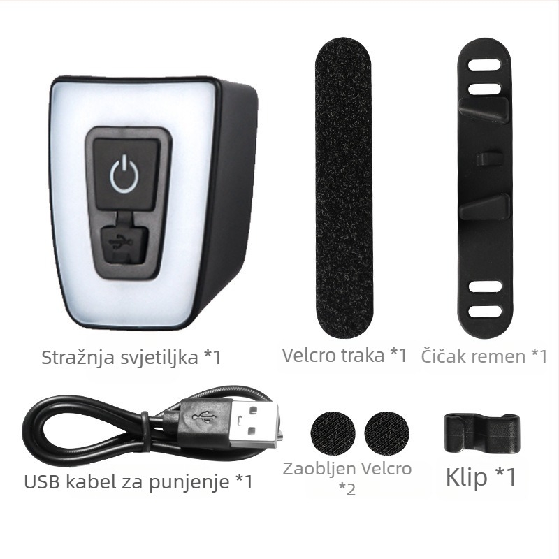Stražnja svjetiljka za bicikl s USB punjenjem, vodootporna, treperi, prijenosna, svjetlo za kacigu