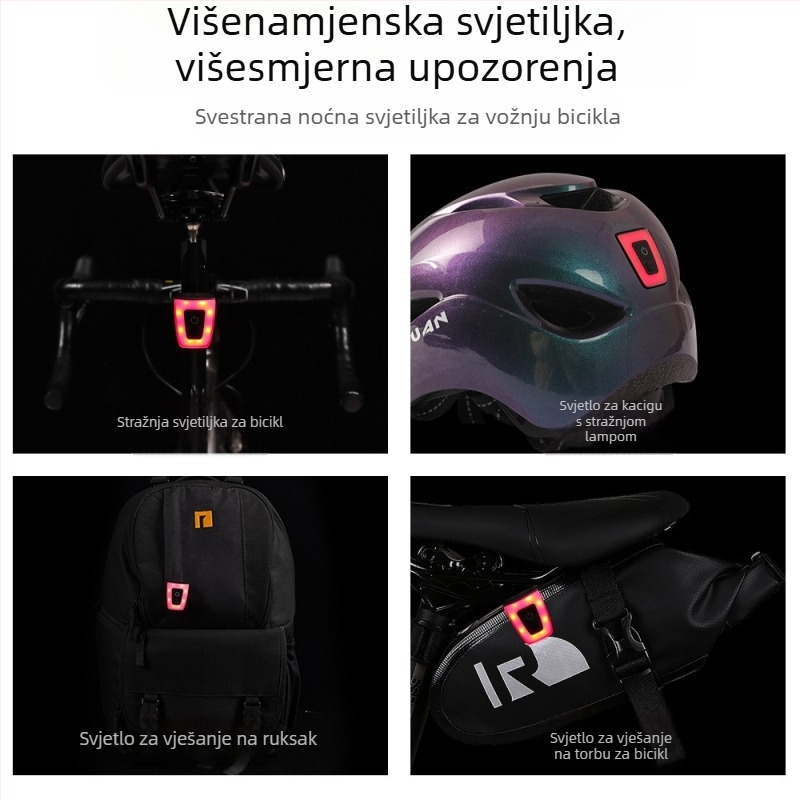 Stražnja svjetiljka za bicikl s USB punjenjem, vodootporna, treperi, prijenosna, svjetlo za kacigu