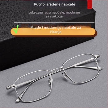 Naočale za čitanje, kvadratni okvir, čist titan, leće od smole, protiv plavog svjetla i radiacije, za odrasle