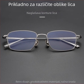 Naočale za čitanje, kvadratni okvir, čist titan, leće od smole, protiv plavog svjetla i radiacije, za odrasle
