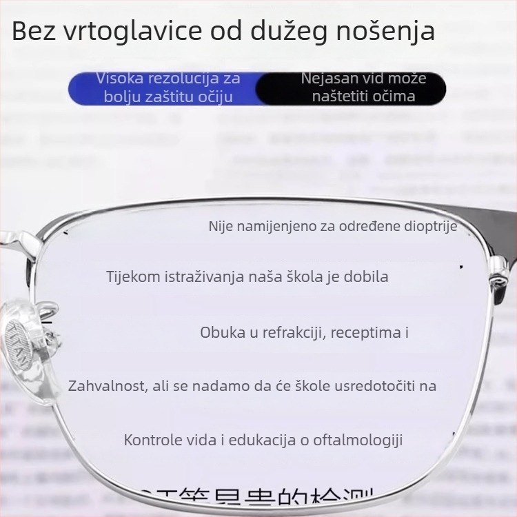 Naočale za čitanje, kvadratni okvir, čist titan, leće od smole, protiv plavog svjetla i radiacije, za odrasle