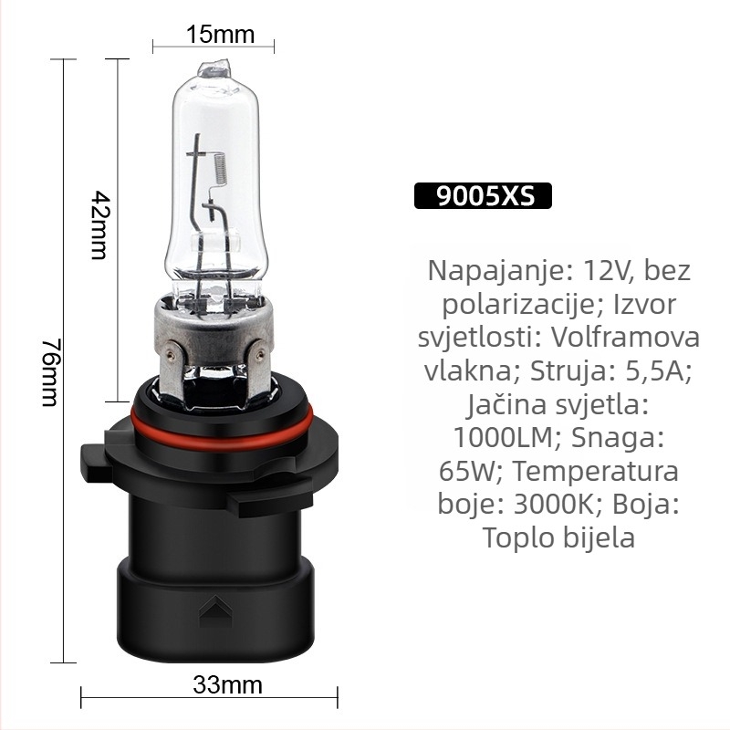 Automobilska halogena žarulja za prednje svjetlo 9005XS – izravna zamjena priključkom, 12V, 65W, 5000 lm, IP65