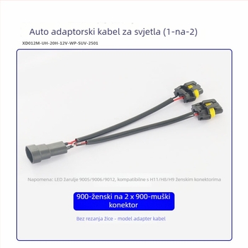 Automobilski adapter za svjetla: kabel 9006 ženski na dvostruku 9006/9005 muški, 12V, 35-55W, 9006 na dvostruku glavu, vrste žarulja 9006/9005/9012