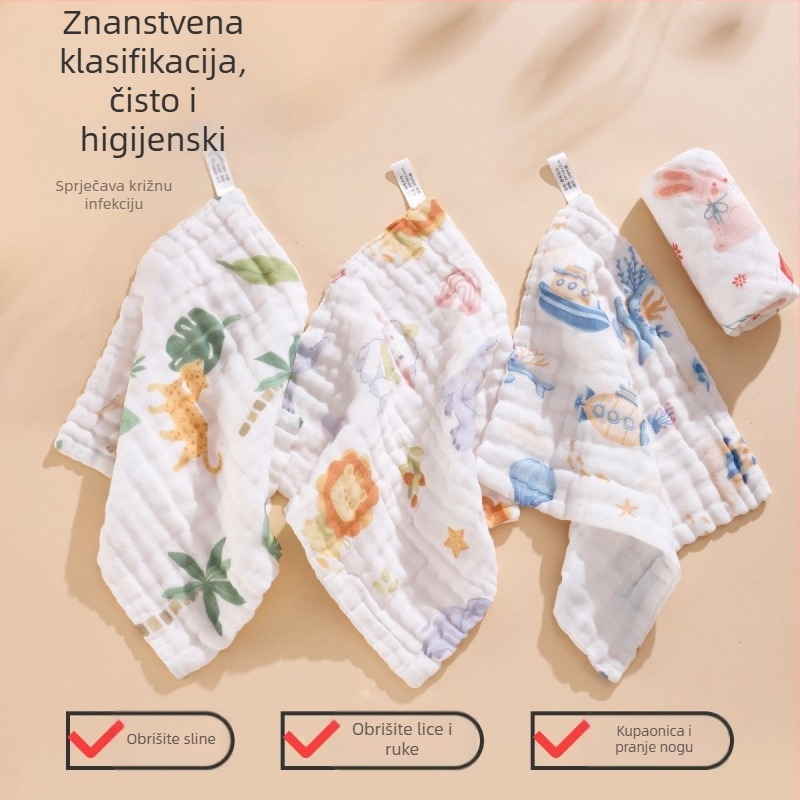 Dječja krpa za pljuvačke od čistog pamuka za novorođenčad, karikaturalni uzorak, 95% pamuka, vodootporna i otporna na prljavštinu