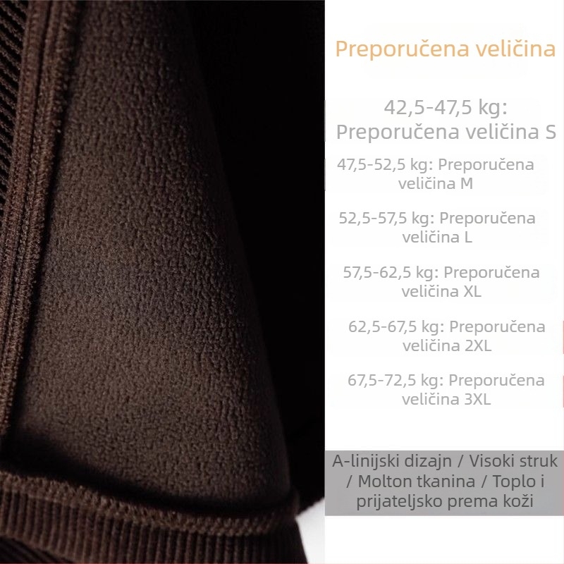 Suknja s fleec podstavom za jesen-zimu, elastični pojas, visok struk, A-linija s vrpicom za vezivanje, poliester 95%+, srednja duljina
