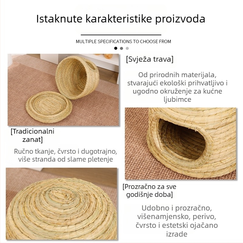 Slamnato gnijezdo u obliku dvorca za kućne ljubimce: zečeve, guinejske svinje i druge male glodavce