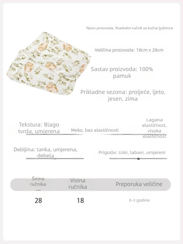 Bejbi kvadratni ručnik, 100% pamuk, za novorođenčad 0–1 godina, unisex, proljeće 2025