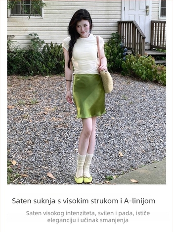 Saten suknja s A-linijom, poliester, ljetni model 2025