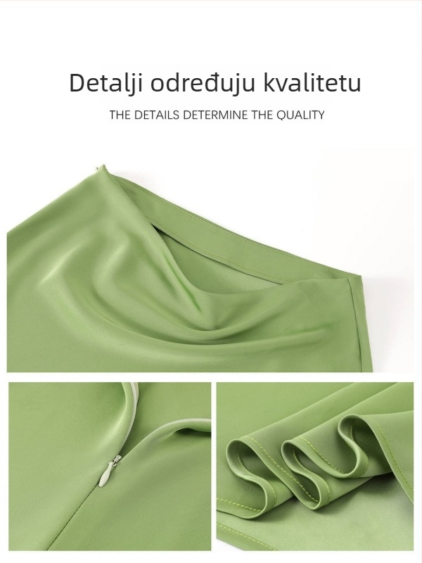 Saten suknja s A-linijom, poliester, ljetni model 2025