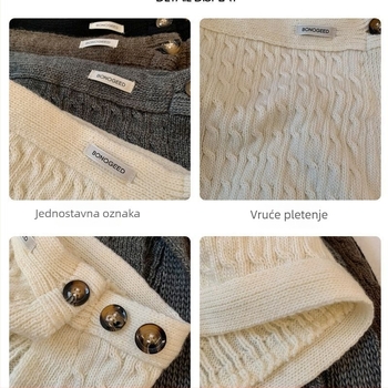 Pletena poliester midi suknja s A-linijom, zimska 2025, japansko-korejski casual stil, blaga rastezljivost