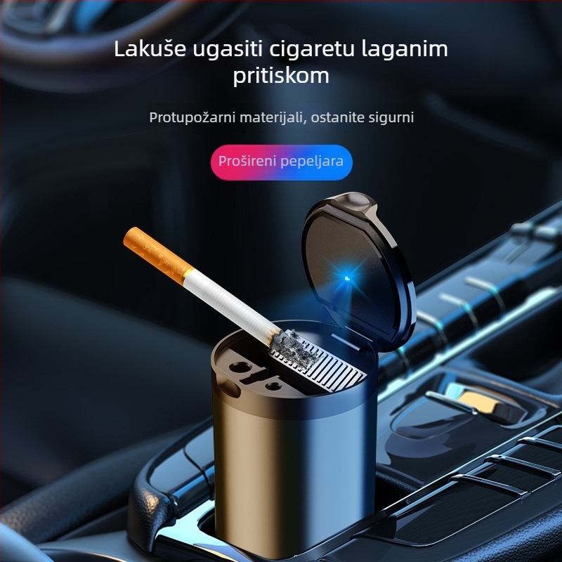 Automobilski pepelnjak s poklopcem i LED svjetlom, aluminijska legura, model CZ-YHG, 180 g, za unutarnji prostor auta