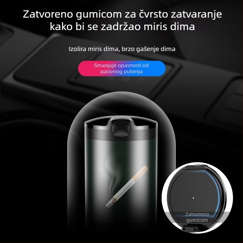 Automobilski pepelnjak s poklopcem i LED svjetlom, aluminijska legura, model CZ-YHG, 180 g, za unutarnji prostor auta