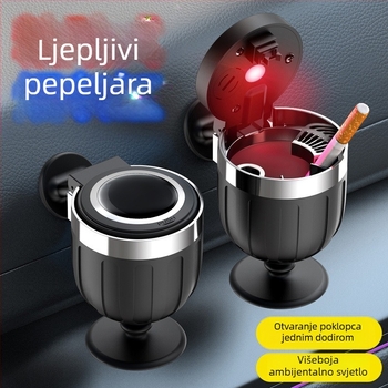 Pepeljara za automobilnu konzolu, Juteng, model Wine Glass Ashtray, plastična, za auto i dom, ljepljiva traka s osvjetljenjem, brušena završna obrada